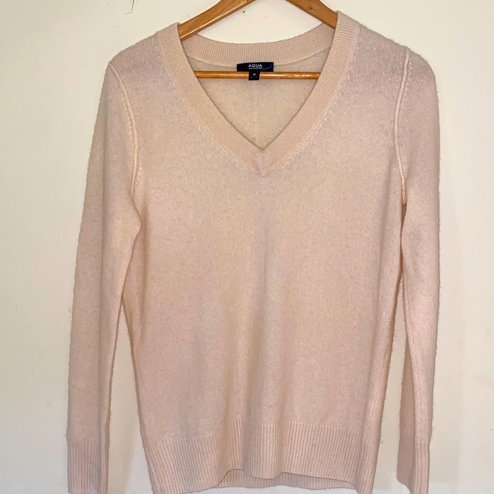 Aqua ivory cream v-neck cashmere sweater Sz M